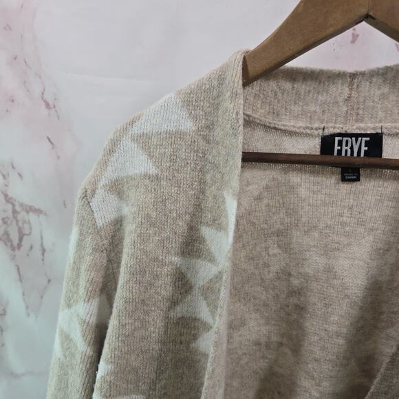 Frye Sweater Womens Large Beige Tan White Cardigan Aztec Gro Southwestern - Picture 2 of 9